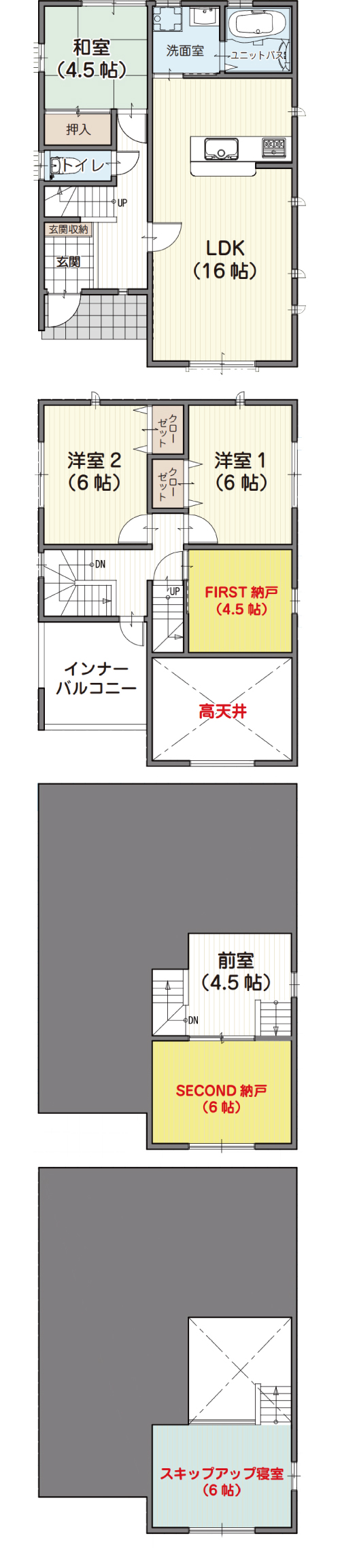 スキップ納戸＋高天井＋プラス1ルームプラン