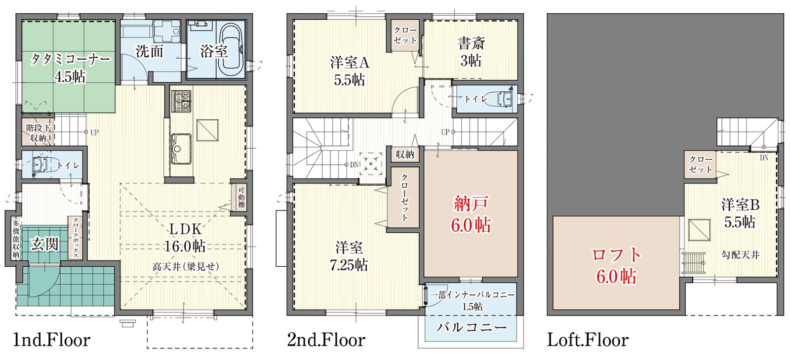 【フリースペース×4】モデルハウスの間取り図